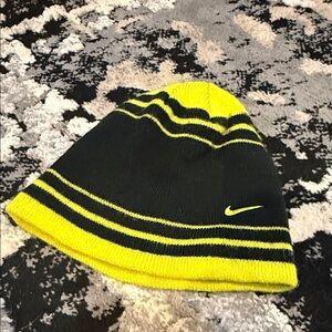 Nike Yellow and Black Striped Beanie